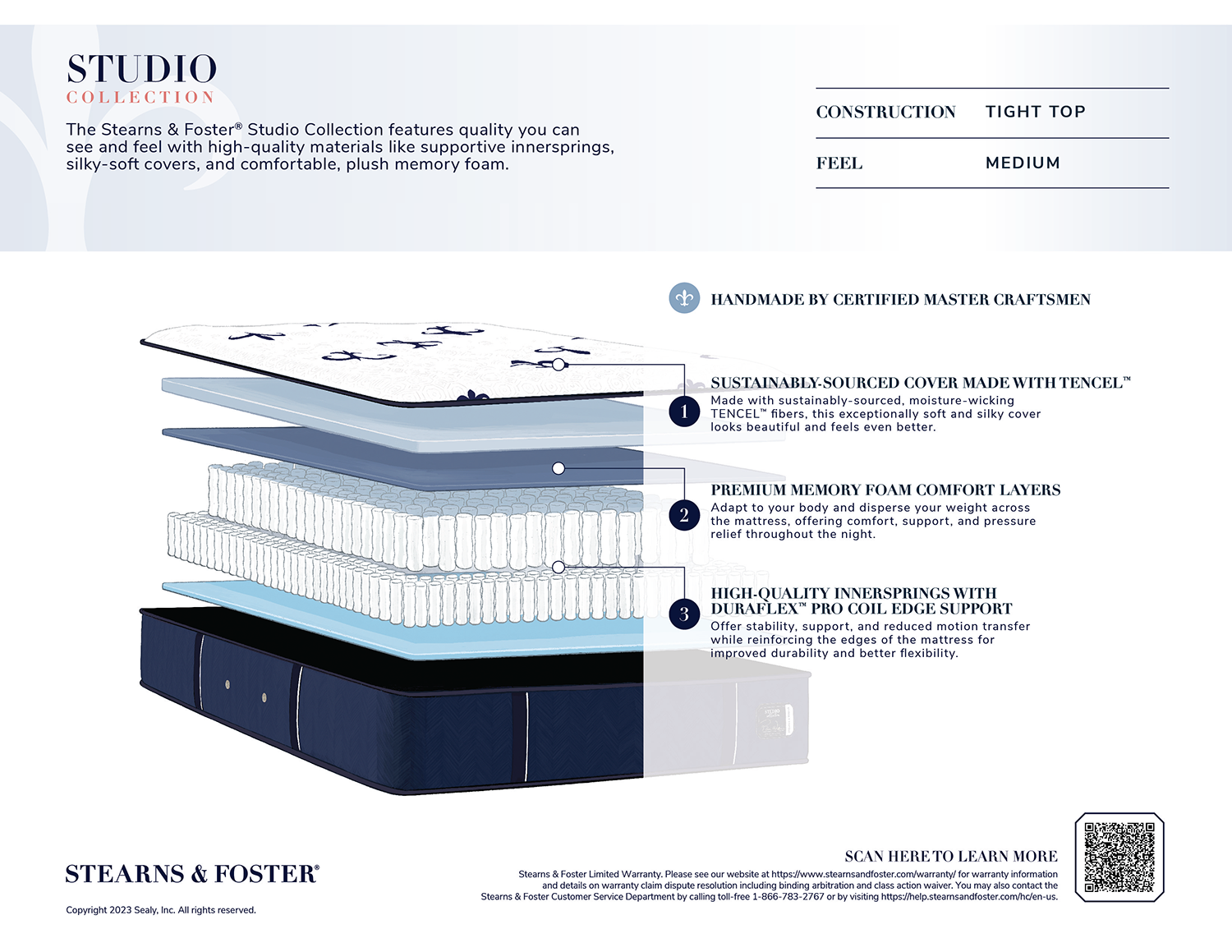 14" Stearns & Foster Studio Medium Tight Top